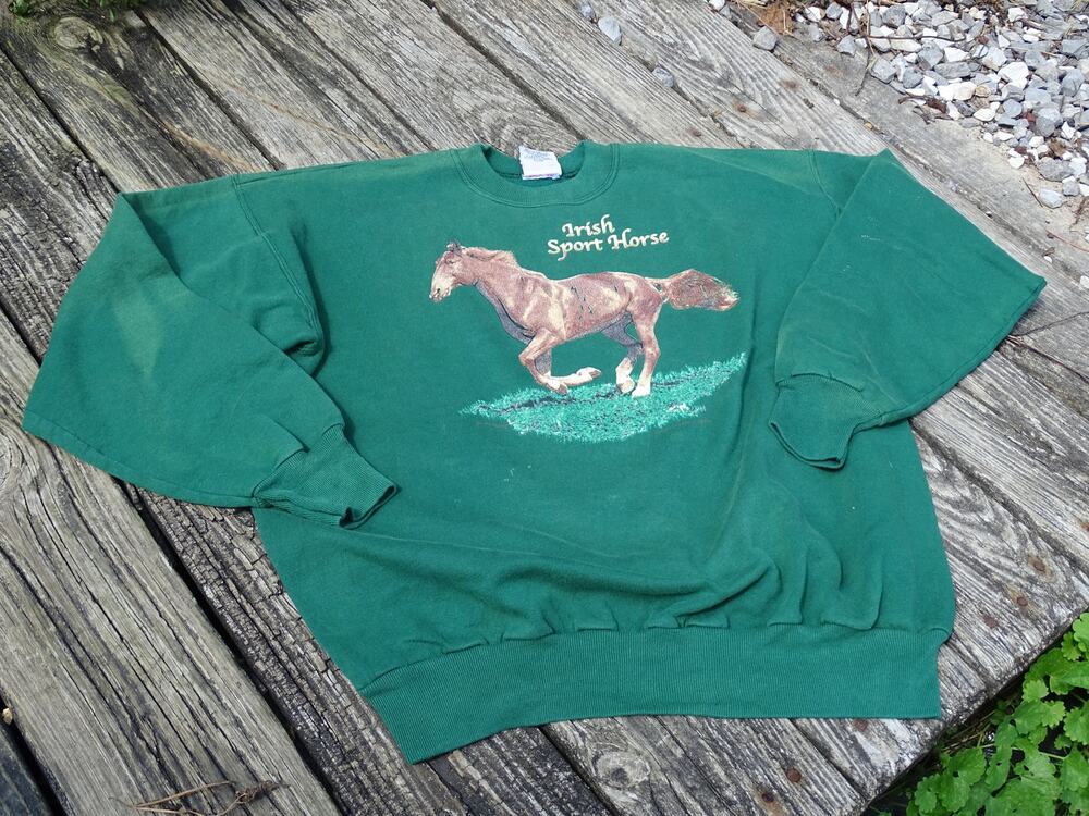 Vintage 90s County Seat Sweatshirt Irish Sport Horse Faded Distressed Green L